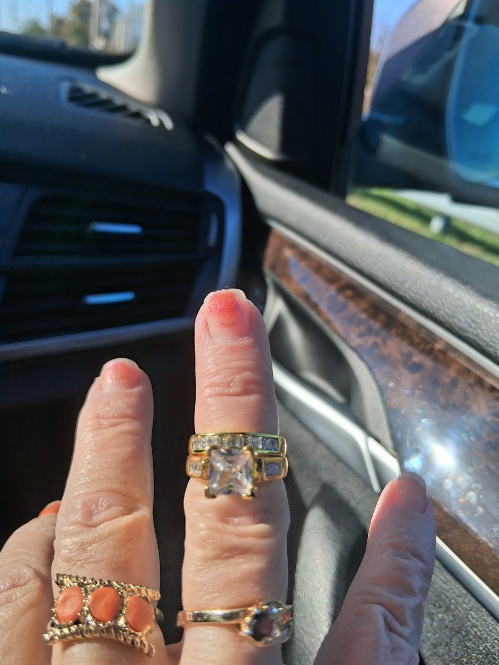 Gold Tone Cubic Zirconia Engagement Ring Set - Gold